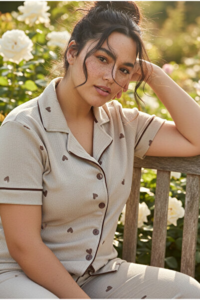 Siyah İnci Σετ πιτζάμες με σχέδιο βιζόν, μεγάλο μέγεθος, με κουμπιά και διακο...