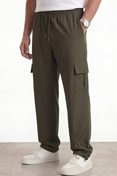 Veleno Ανδρικό χακί παντελόνι από ύφασμα αλεξίπτωτου με τσέπες cargo, ρυθμιζό...