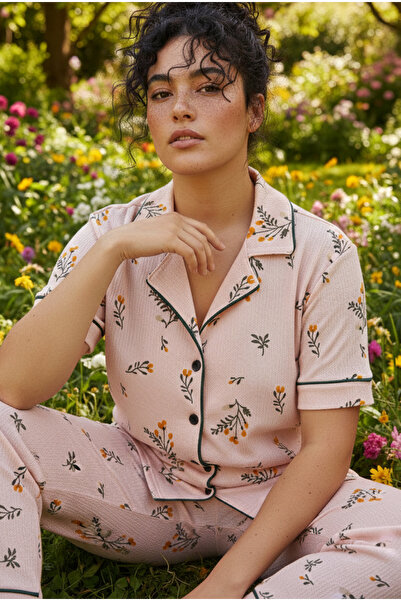 Siyah İnci Σετ πιτζάμες με σχέδιο σολομού, μεγάλο μέγεθος, με κουμπιά και δια...