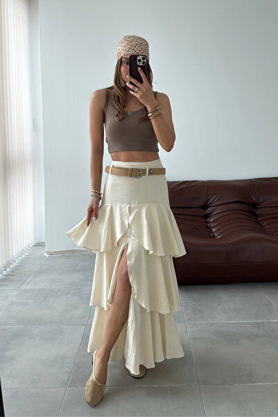 SHILSEE BEUTİQUE ΓΥΝΑΙΚΕΙΑ ΦΟΥΣΤΑ ΜΑΞΙ ΜΕ ΛΕΠΤΟΜΕΡΕΙΑ ΣΚΙΣΙΜΟΥ ΚΑΙ ΖΩΝΗ, ΚΡΕΜ...