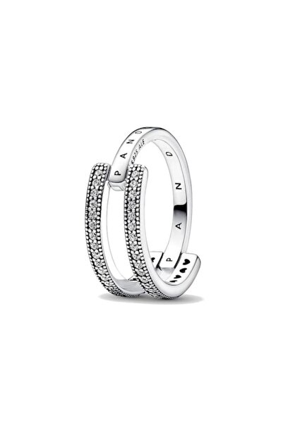 Pandora SIGNATURE LOGO & PAVE DOUBLE BAND - RING - SIZE 54