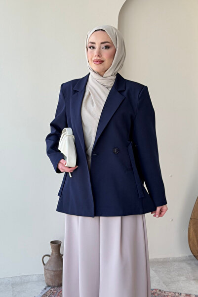 Tesettür Diyarı Jachetă cu centură Kayle, stil blazer, pentru hijab - Albastr...