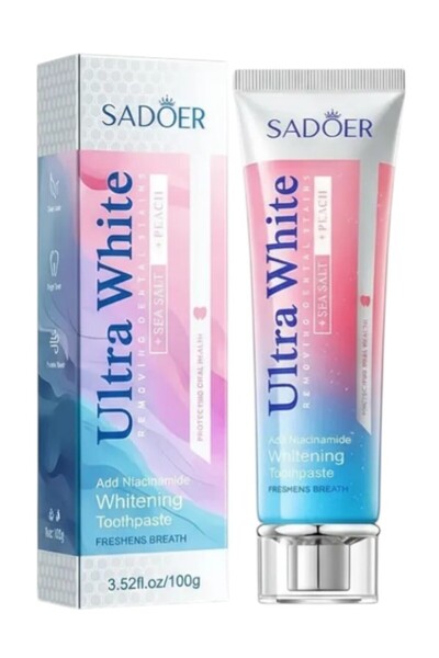 SADOER معجون أسنان فائق البياض بنكهة ملح البحر والخوخ 100 جرام.