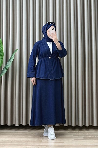 ALYA VAHİDE TAKIM Kot Kumaş Lacivert Kadın Etekli 2'li Takım