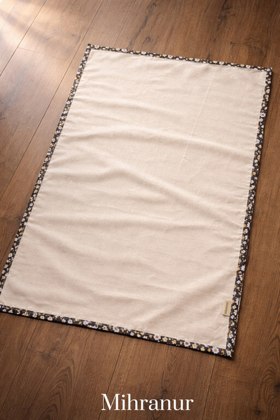 Mihranur Çiçek Desenli Minimal Keten Seccade Namazlık Tesbih Hediyeli-Çeyiz B...