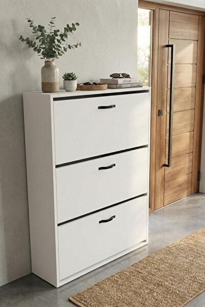 GOLDFALEZ Ayakkabılık 3 Düşer Kapaklı 6 Bölmeli Modern Çok Amaçlı Ayakkabı Do...