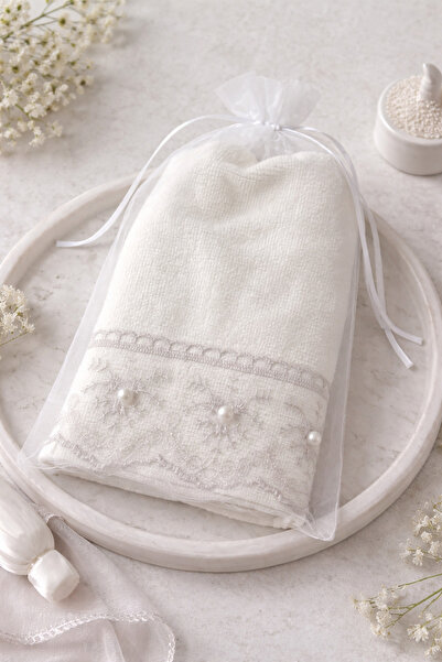 Home Pearl Embroidered Hand Towel 30X45 cm with Tulle Pouch