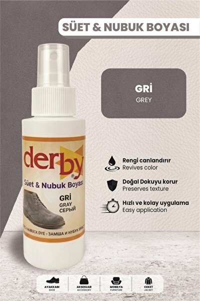 Derby Gri Süet Nubuk Renk Yenileyici Sprey 100 ML – Ayakkabı & Çanta Boyası