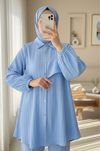 Butik Eylül , Rahat Kesim Kolu Fırfır Detaylı Lastikli Tunik