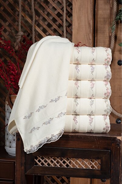 Fiesta Tekstil منشفة نوربانو مخملية مطرزة مقاس 50x90، طقم من 6 قطع