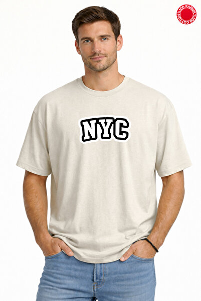 DUBU BUTİK Nyc Printed Oversize T-Shirt Unisex 100% Cotton New York Written C...