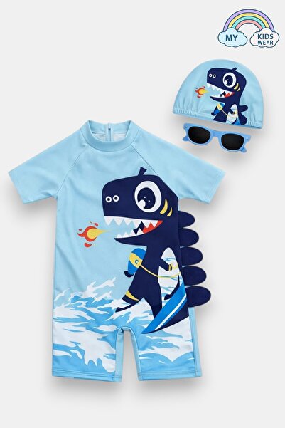 My Kids Wear Çocuk Desenli Mayo Takımı - UV Korumalı Bone ve Güneş Gözlüğü He...