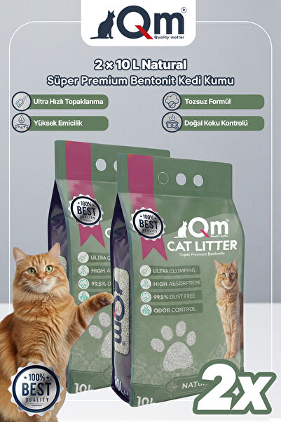 QM Qm Natural Süper Premium Bentonit Kedi Kumu 10 L x 2 Adet