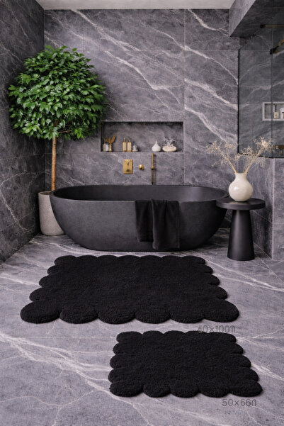 KEVLİNE Decorative Non-Slip Base Daisy Cut Bathroom Mat, Toilet Set, 60X100-5...