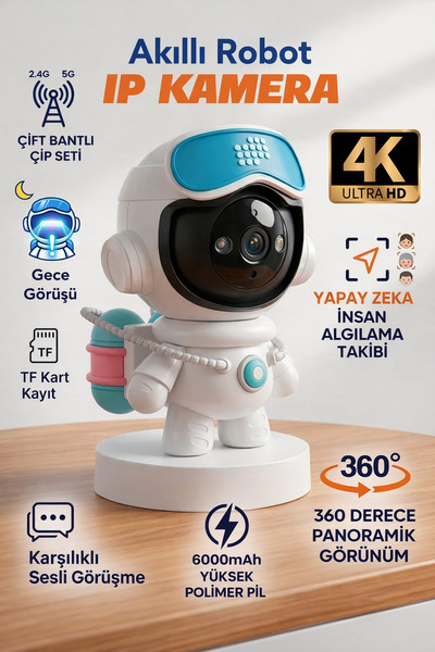 XİRA 4K Akıllı Robot Kamera | 360° Takip, Gece Görüşlü, WiFi Güvenlik