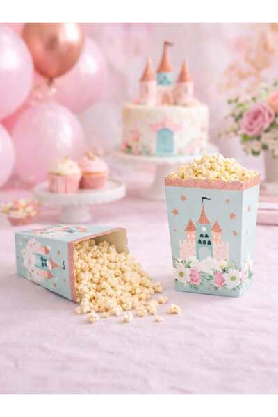 Parti Adresi Prenses Şato Temalı Karton Mısır Kutusu – Doğum Günü Popcorn Kut...