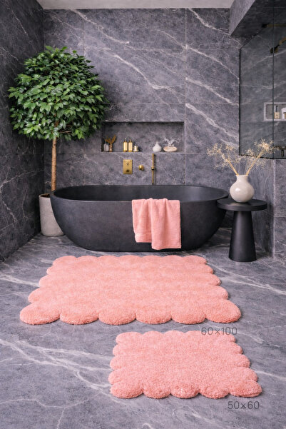 KEVLİNE Decorative Non-Slip Base Daisy Cut Bathroom Mat, Toilet Set, 60X100-5...