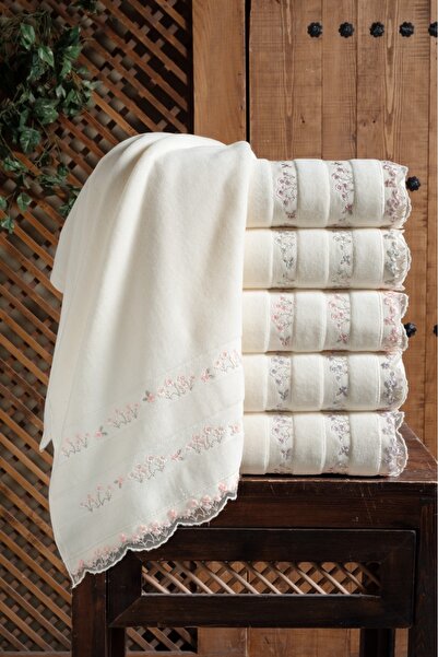 Fiesta Tekstil منشفة هوريم مخملية مطرزة مقاس 50×90، طقم من 6 قطع