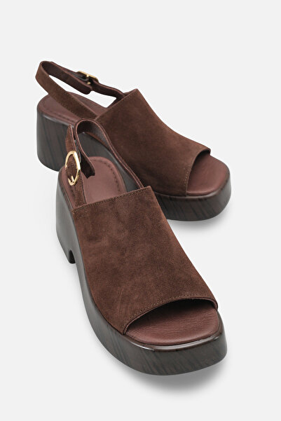 Solo Bag Γυναικεία κομψά σανδάλια από γνήσιο δέρμα καφέ σουέντ με επίπεδη σφή...