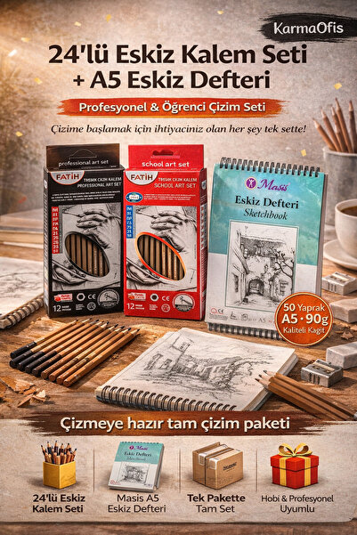 KarmaOfis 24-Piece Sketch Pencil Set + Spiral A5 Sketchbook |   Drawing & Ske...