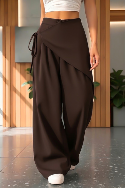 bshood X Nurbeli Women's High Waist Bohemian Asymmetrical Detailed Palazzo Pants
