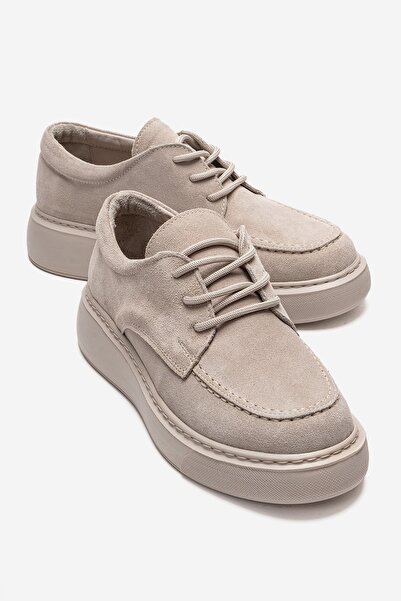 LuviShoes Γυναικεία casual παπούτσια MAREON σε μπεζ σουέντ από γνήσιο δέρμα μ...