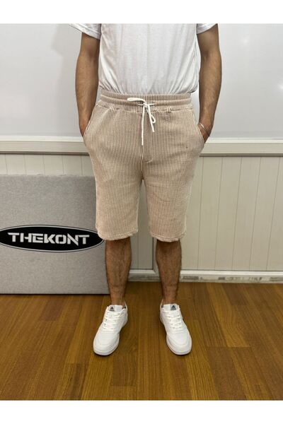 PEMBE KURDALE Waterway Striped Fabric Shorts with Back Pocket Detail Unisex S...