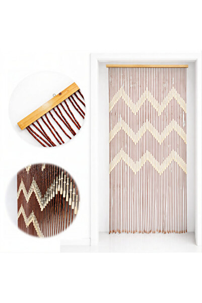 JML1 Perdea decorativă pentru ușă 90x195cm cu mărgele, cu bară de lemn și câr...