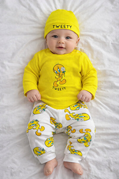 tinytrends Unisex Bebek %100 Pamuk Tweety Tulum Şapka 2'li Takım