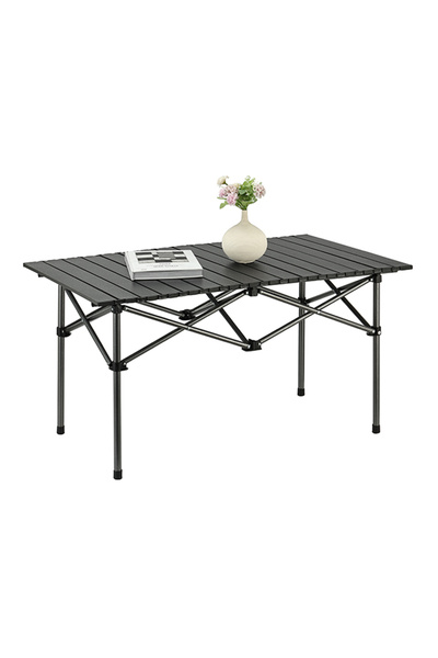 Lawazim Folding Picnic Table - Black - Portable Roll-Up Side Table with Snap-...