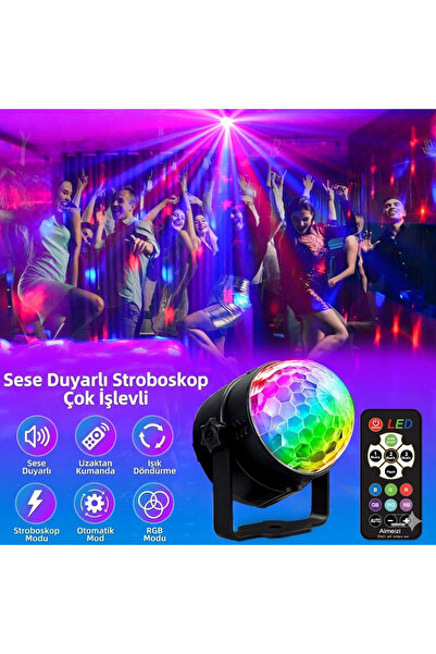 KdrElektronik Sese Duyarlı RGB LED Parti Lambası Uzaktan Kumandalı Disko Topu...