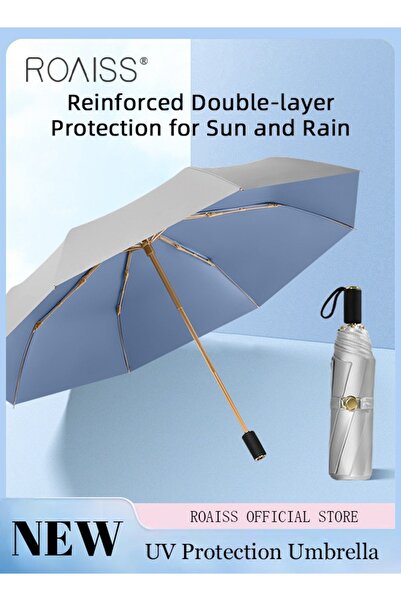 ROAISS Unisex All-Weather Umbrella, Triple-Fold Double-Layer Titanium Silver ...