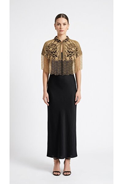 Rabiossa Kadın İşlemeli Kristal Boncuklu Abiye Pelerin