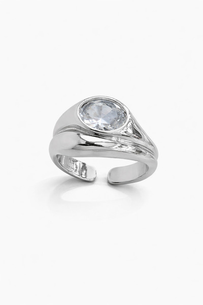 Venus Design Steel 2-Piece Curved Stone Ring (Adjustable)