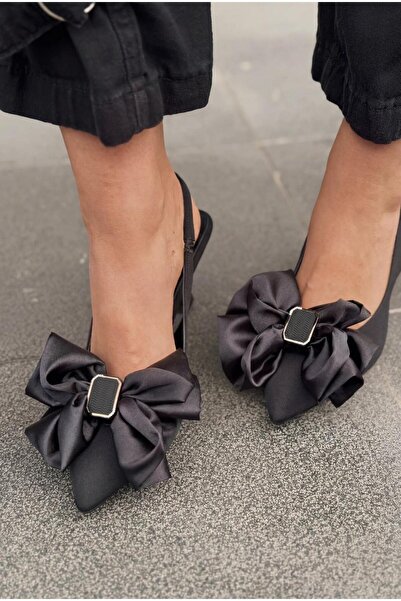 I Love Shoes Velune Stiletto Black Satin with Bow Detail