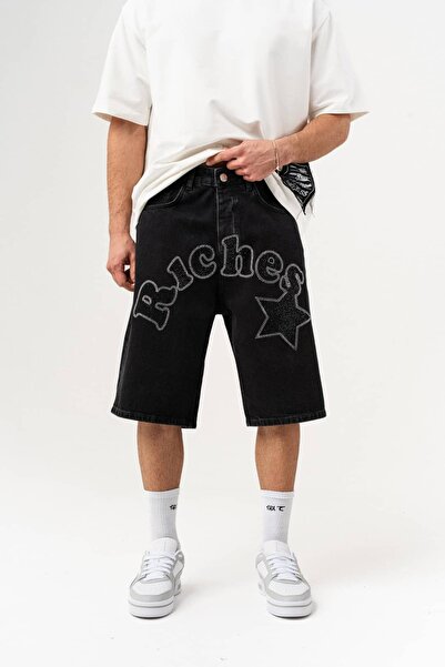 go gang own Σορτς τζιν με περίτεχνη πέτρινη διακόσμηση