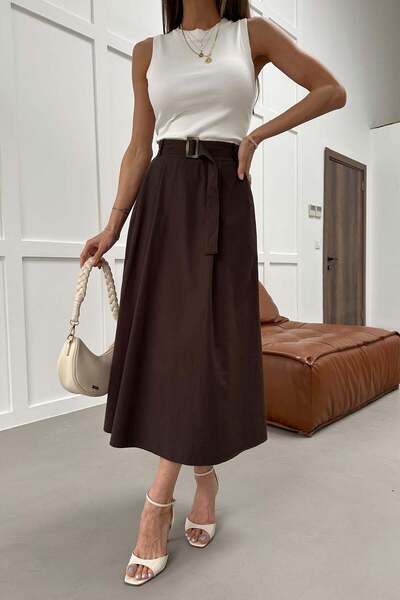mylove Belted Contrast Color Dress Bitter Brown