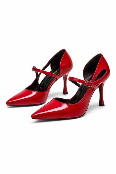 Saltopik Red Patent Leather Pointed-Toe High-Heeled Shoes with Drop Buckle