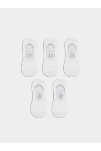 LC Waikiki جوارب باليرينا مسطحة للنساء باللون الأبيض، عبوة من 5 قطع