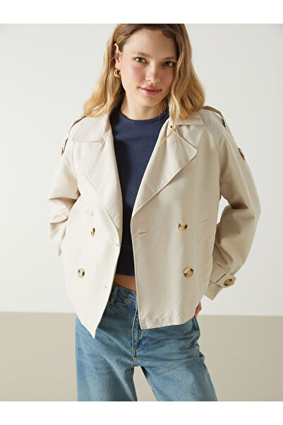 LC Waikiki Beige Jacket Collar Oversize Women's Trench Coat