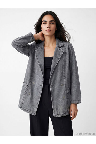 LC Waikiki سترة جينز نسائية ذات ياقة مزدوجة من أنثراسايت