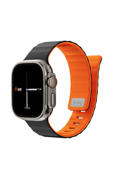 WIWU Watch 10 46mm Uyumlu Mag Secur Serisi Silikon Kordon Siyah - Turuncu