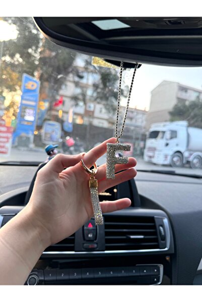 senfida Otomobil dikiz süsü taşlı f harf dikiz süs ve oto anahtarlık F harf t...
