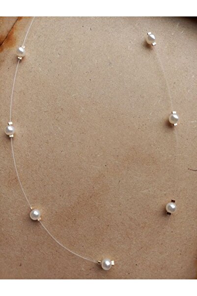 Stoneday Transparent Misinali Gold Detailed Pearl Necklace