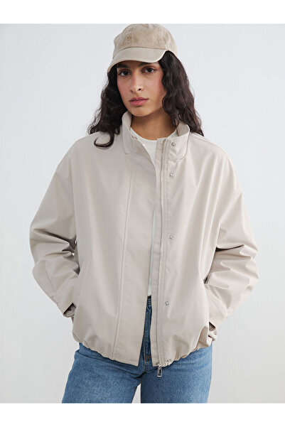 LC Waikiki Beige Mock Neck Oversized Women's Raincoat