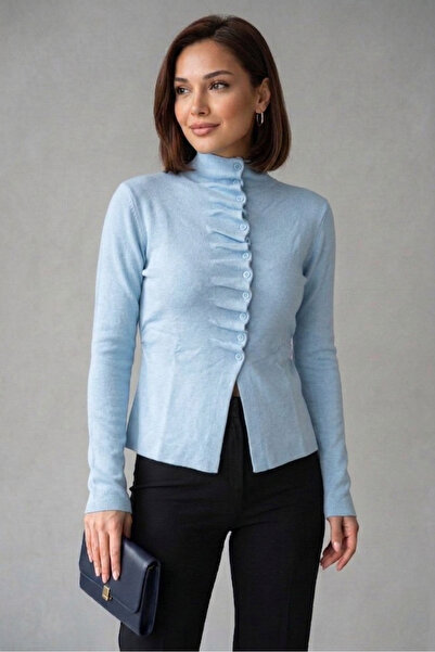 Safgiyim44 Flounce Half High Collar Sweater - Blue