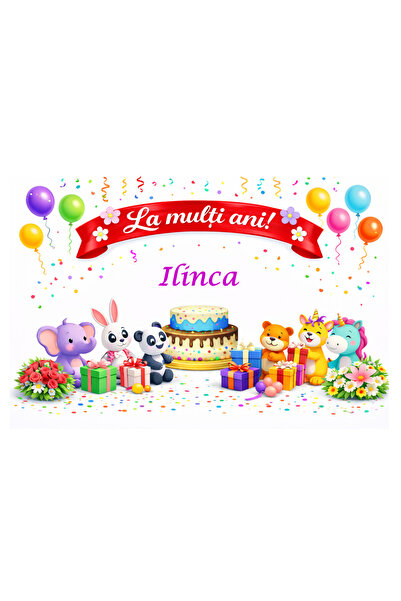 OEM Banner Aniversar „La Mulți Ani ILINCA”, Premium 110x80 cm, Cu Capse de Pr...