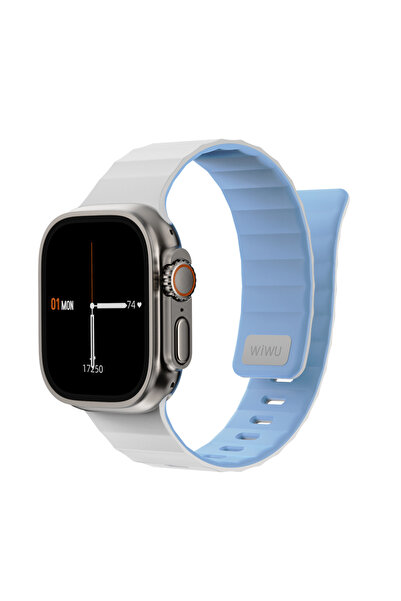 WIWU Watch Ultra 49mm Uyumlu Mag Secur Serisi Silikon Kordon Beyaz - Mavi
