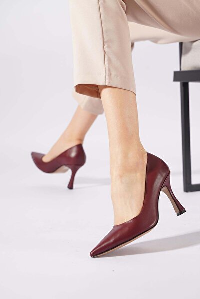 Moda Pie Rotes Mirrored Thin Heel Εσωτερικό και Εξωτερικό Γνήσιο Δέρμα Γυναικ...