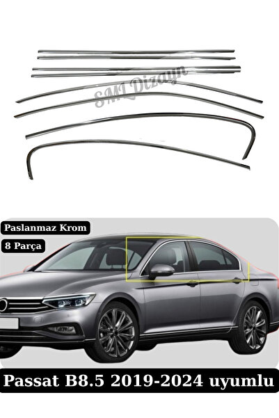 SML Dizayn Volkswagen Passat B8.5 (2019-2024) Uyumlu 8 Parça Paslanmaz Krom C...